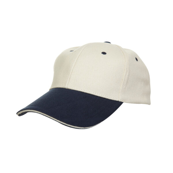 beige and navy custom made 2 tone sandwich cotton cap in Malaysia