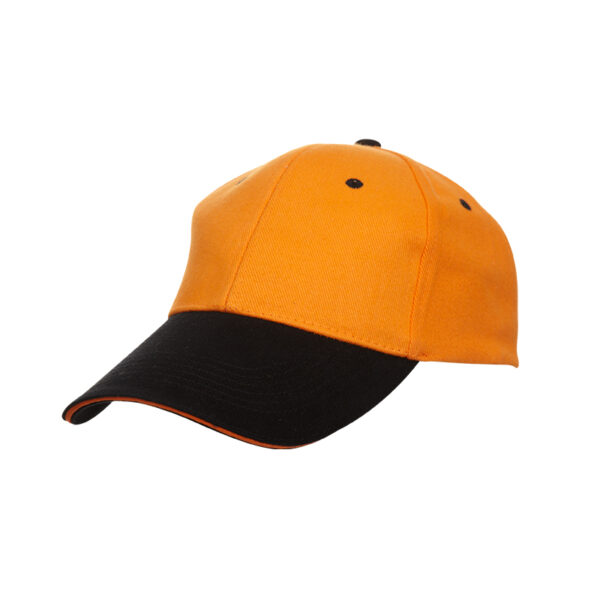orange and black custom made 2 tone sandwich cotton cap in Malaysia