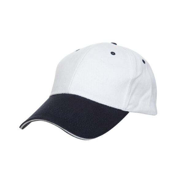white and navy custom made 2 tone sandwich cotton cap in Malaysia